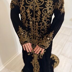 Elegant Black and Gold hand beaded kaftan Gown